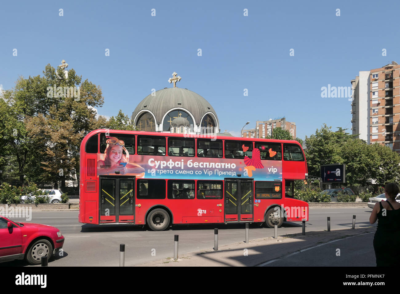Red London Double Decker bu in Skopje, Mazedonien Stockfoto