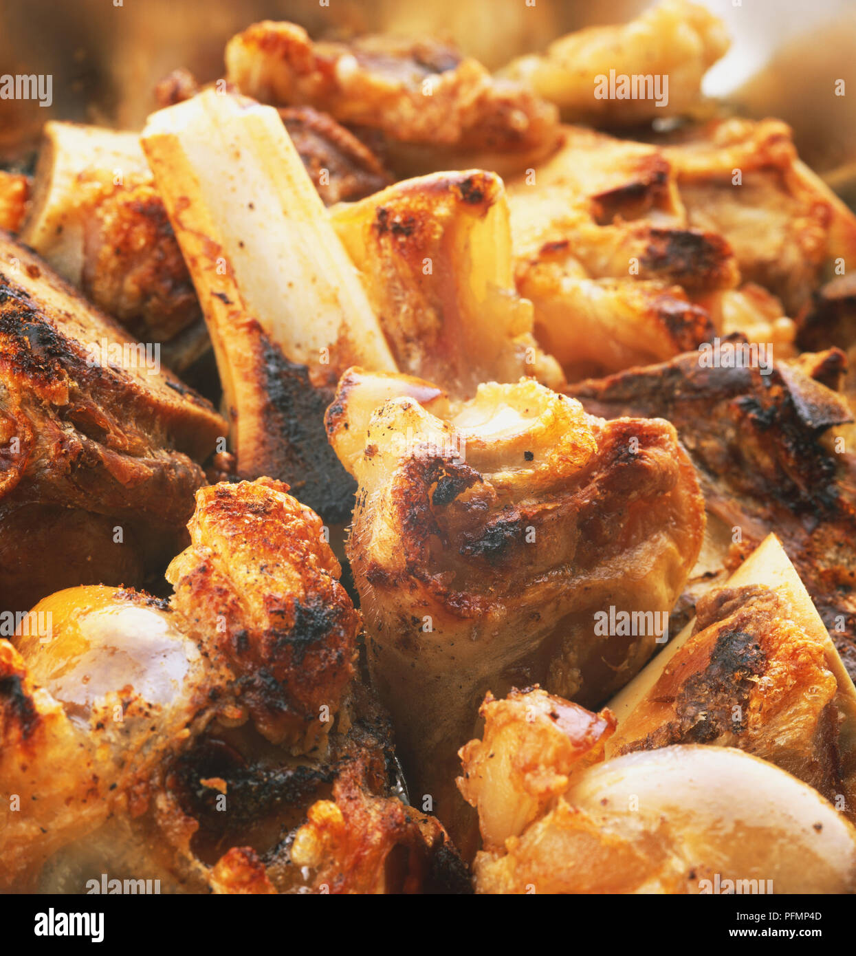 Gegrillte Knochen verwendet braun lieferbar in eine Bratenform, Pan, Nahaufnahme Stockfoto