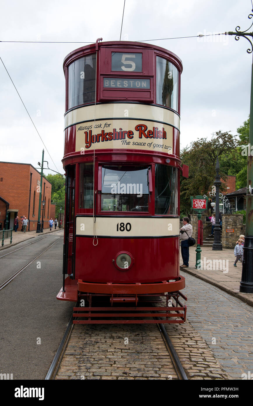Leeds Straßenbahn Nr. 180 auf der Route an crich Straßenbahn Dorf Debyshire 19/08/2018 Stockfoto