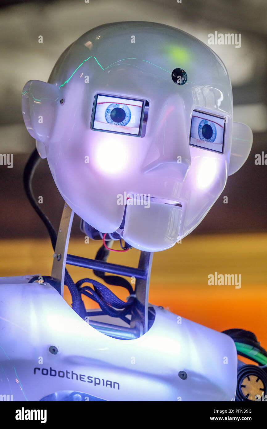 Kopf eines humanoiden Sprechen, Singen und Tanzen Roboter mit knstlicher  Intelligenz am Heinz Nixdorf MuseumsForum (HNF) in Paderborn, Deutschland  Stockfotografie - Alamy