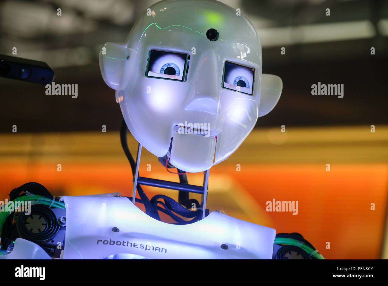 Kopf eines humanoiden Sprechen, Singen und Tanzen Roboter mit knstlicher  Intelligenz am Heinz Nixdorf MuseumsForum (HNF) in Paderborn, Deutschland  Stockfotografie - Alamy