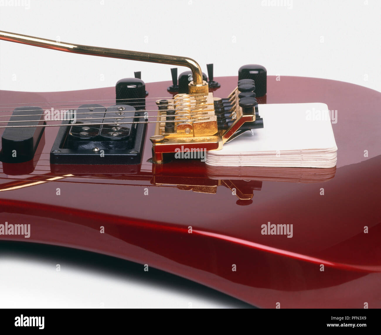 Die E-Gitarre Tremolo arm, close-up Stockfoto