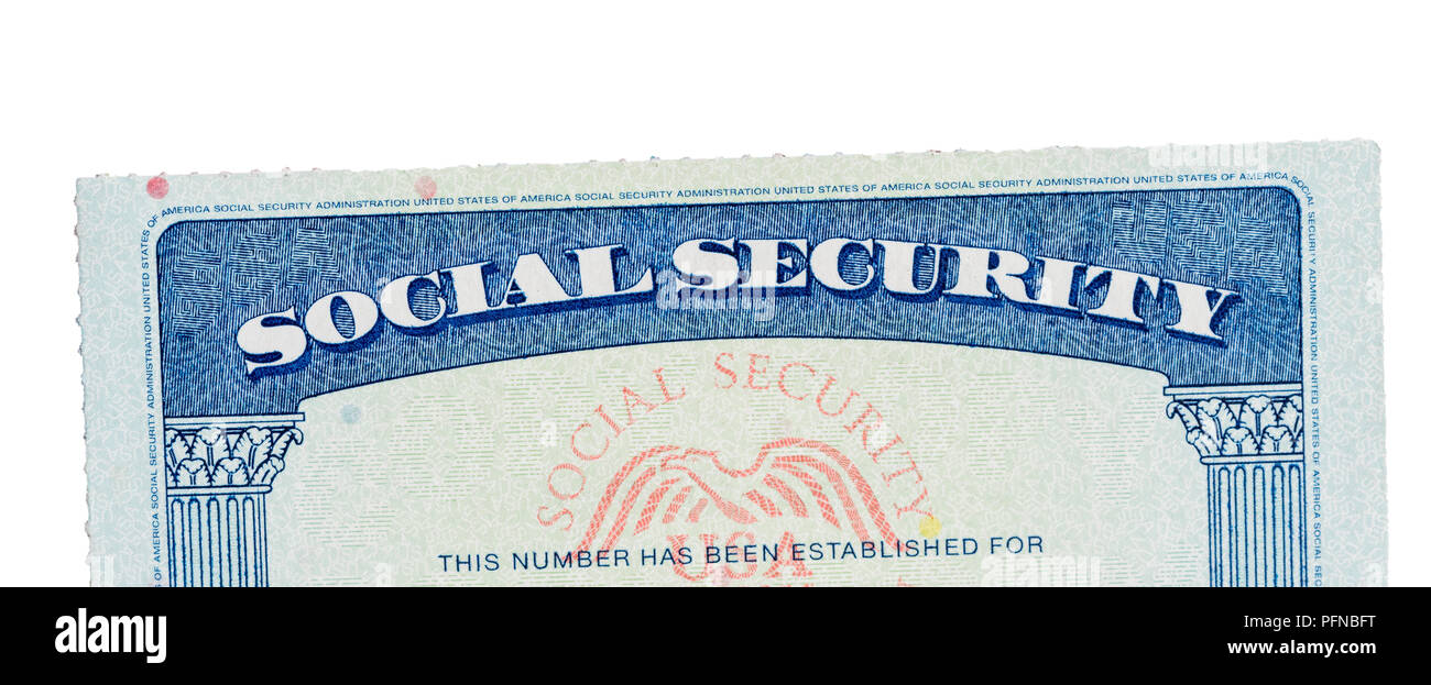 USA Social Security Card isoliert gegen Weiße Stockfoto