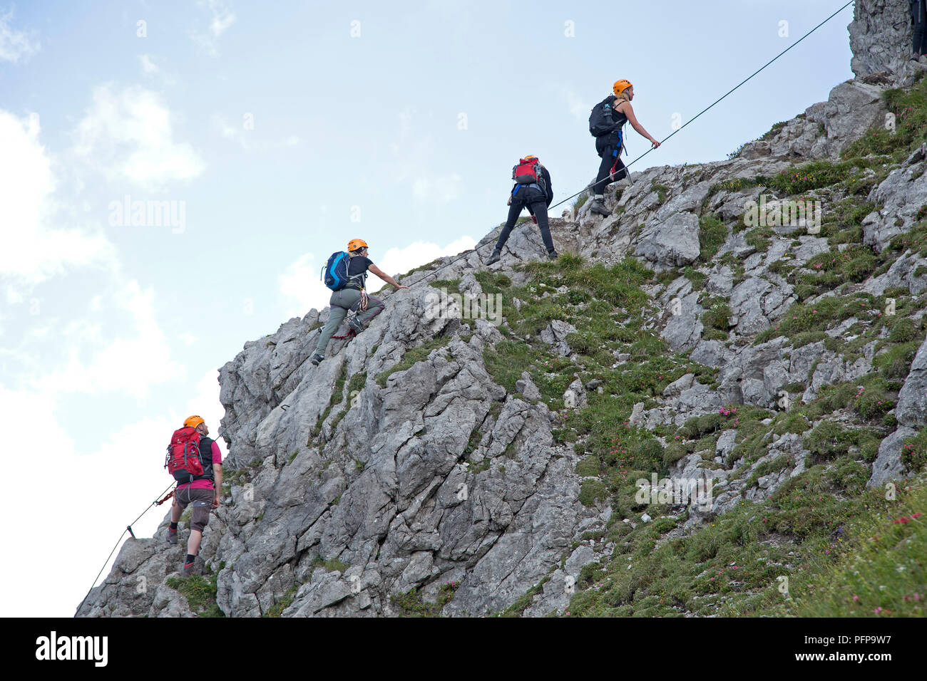 Klettern Kanzelwand, Riezlern, Kleines Walsertal, Österreich Stockfoto