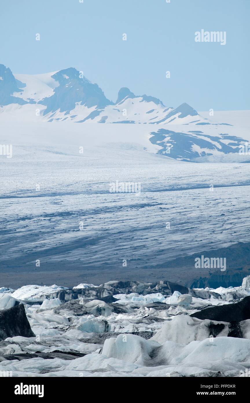 Island, dem Vatnajökull Eiskappe von jokulsarlon gesehen Stockfoto