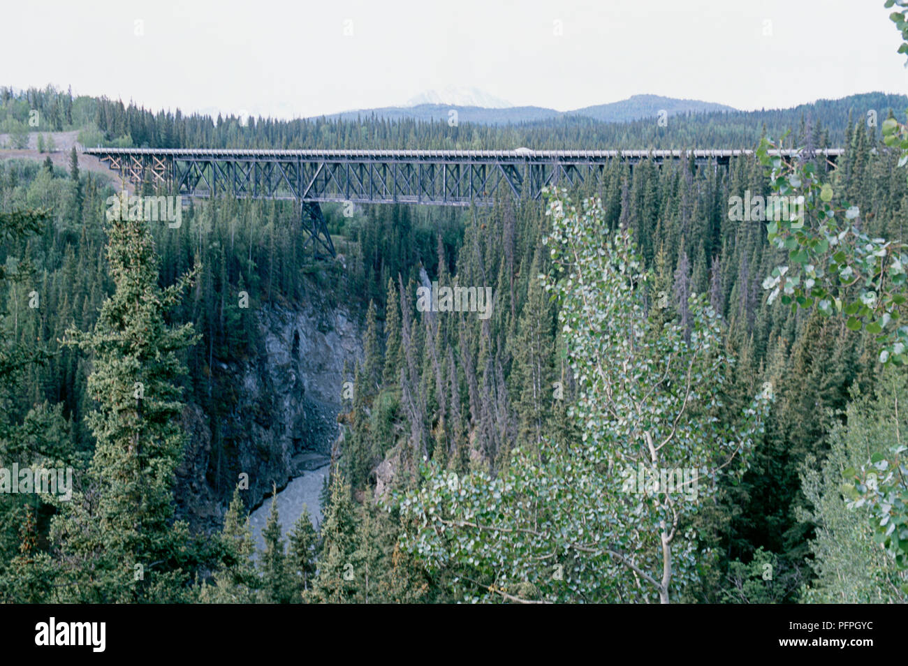 USA, Alaska, Kuskulana Bridge, Anfang des 20. Jahrhunderts truss Bridge, Teil der McCarthy Road über Kuskulana Fluss Stockfoto