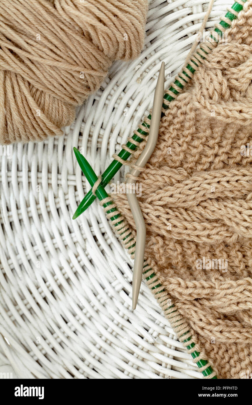 Stricken Kabel stitch Polsterbezüge, close-up Stockfoto