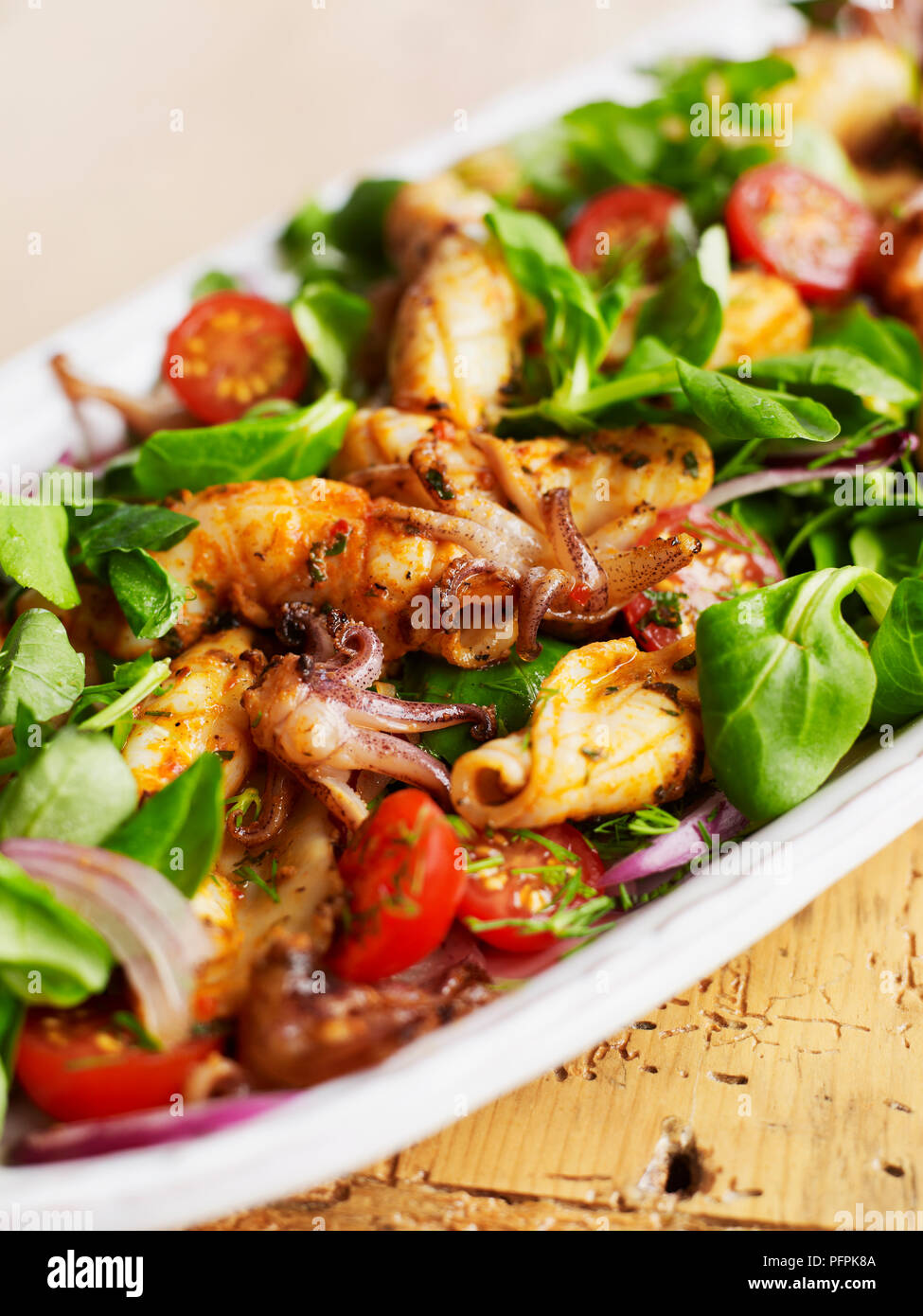 Meeresfrüchte-Salat, close-up Stockfoto
