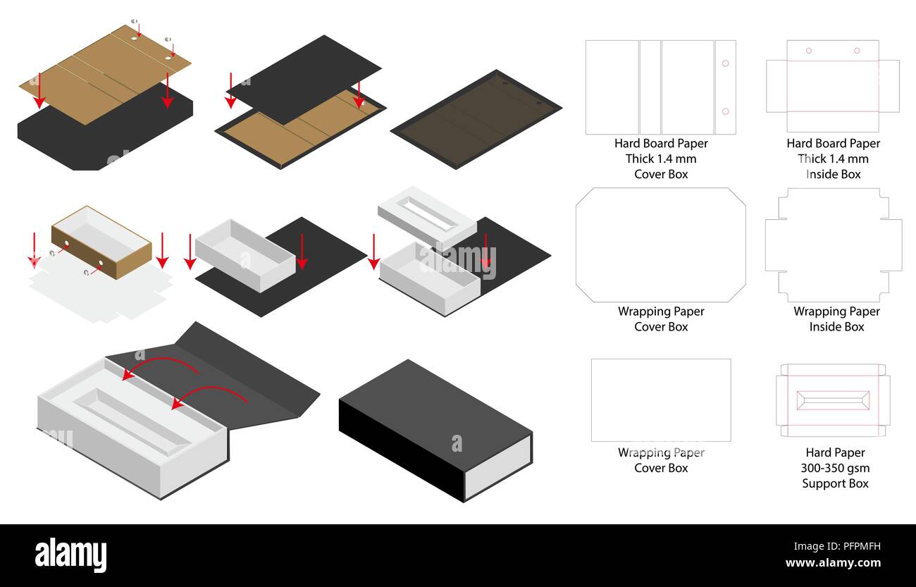Starre Magnet feld Vorlage 3D-Modellerstellung mit dieline Stock Vektor