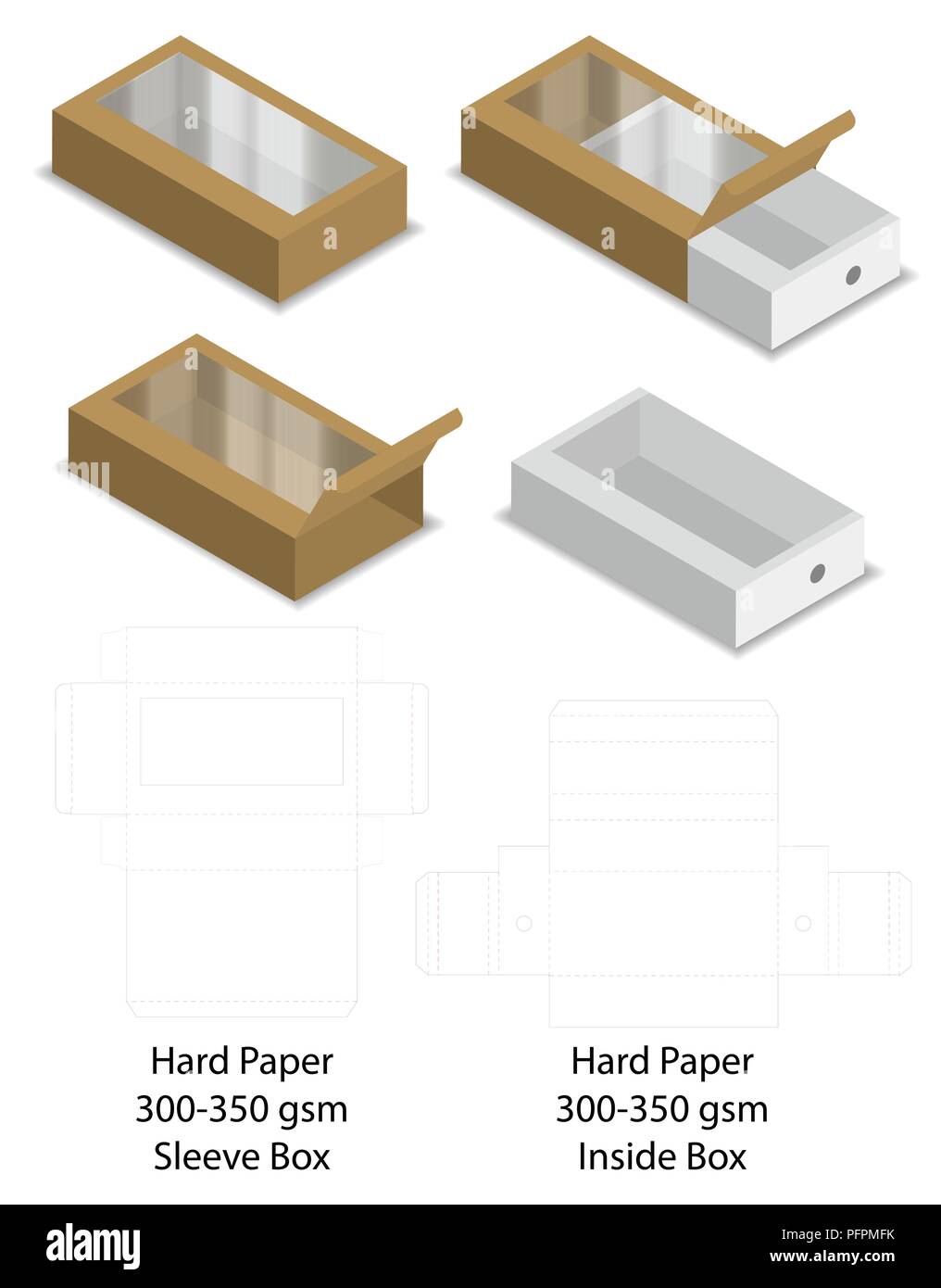 Harte Papier Folie sleeve Box mockup dieline Stock Vektor