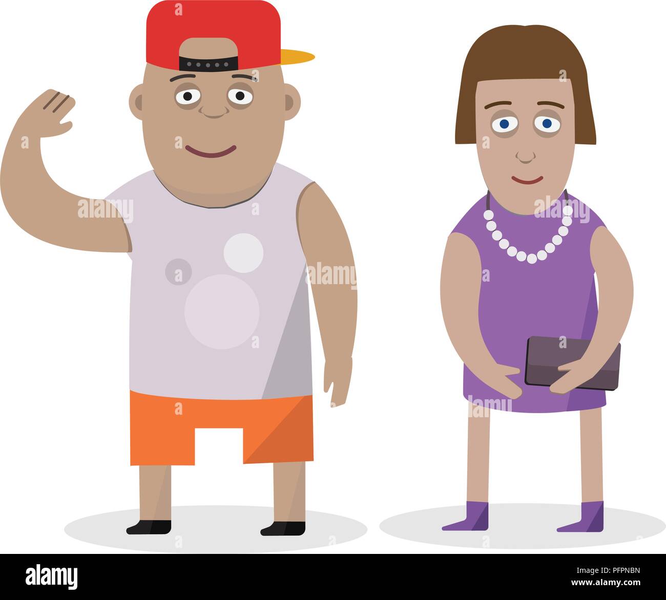 Vektor flat Character Design auf ein Paar. Junge und Mädchen auf isolierten weißen Hintergrund. Cartoon Charakter. Stock Vektor