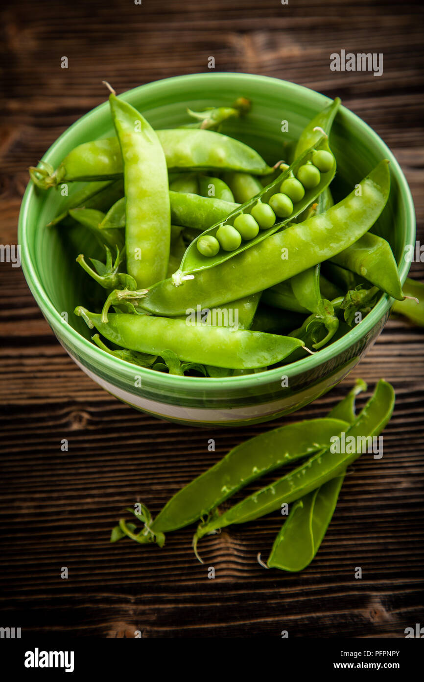 Frische grüne Erbsen pods closeup Foto Stockfoto