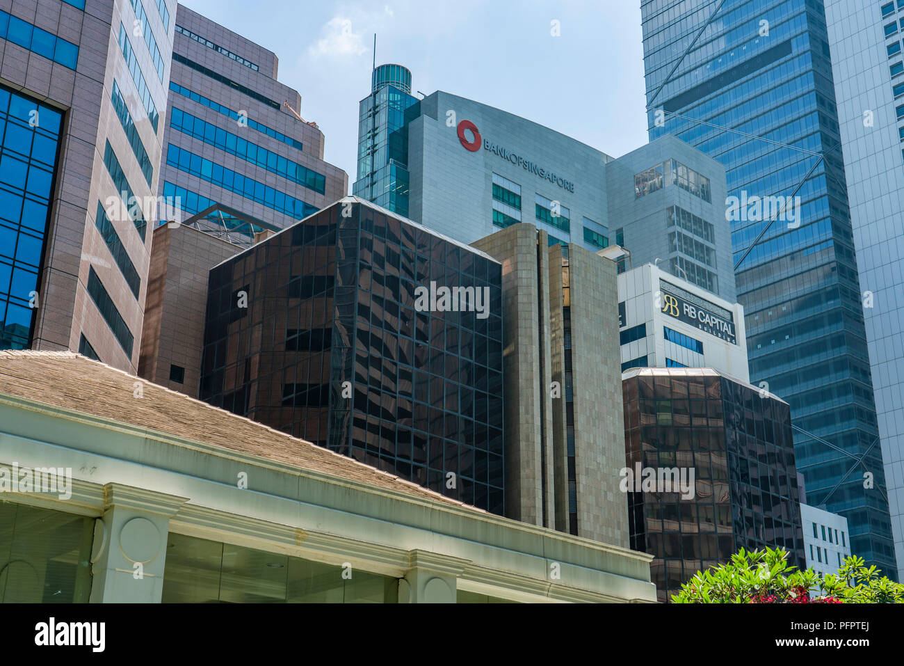 Singapur - 11. August 2018: Innenstadt, dem Firmen- und die Gebäude nahe beieinander Stockfoto