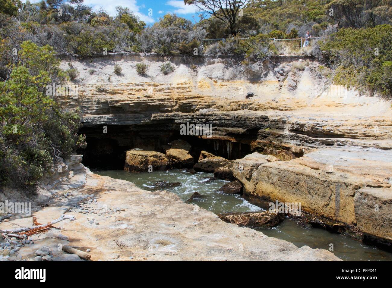 Australien, Tasmanien, Hobart, Blow Hole und Eingang in den Felsen zu Cave Stockfoto