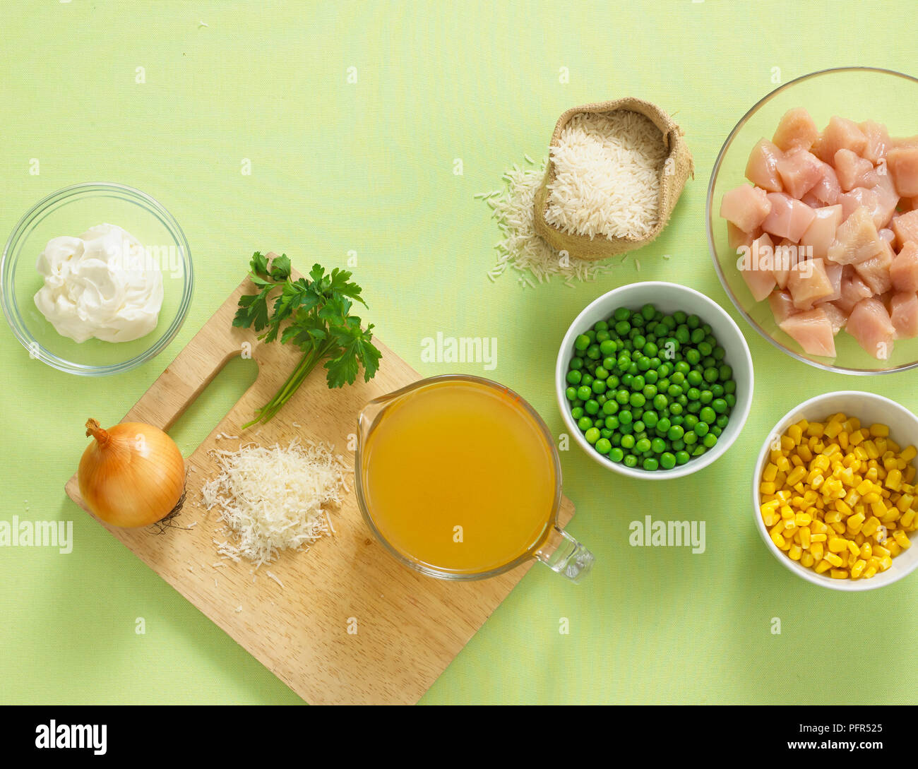 Zutaten für Huhn Risotto Stockfoto