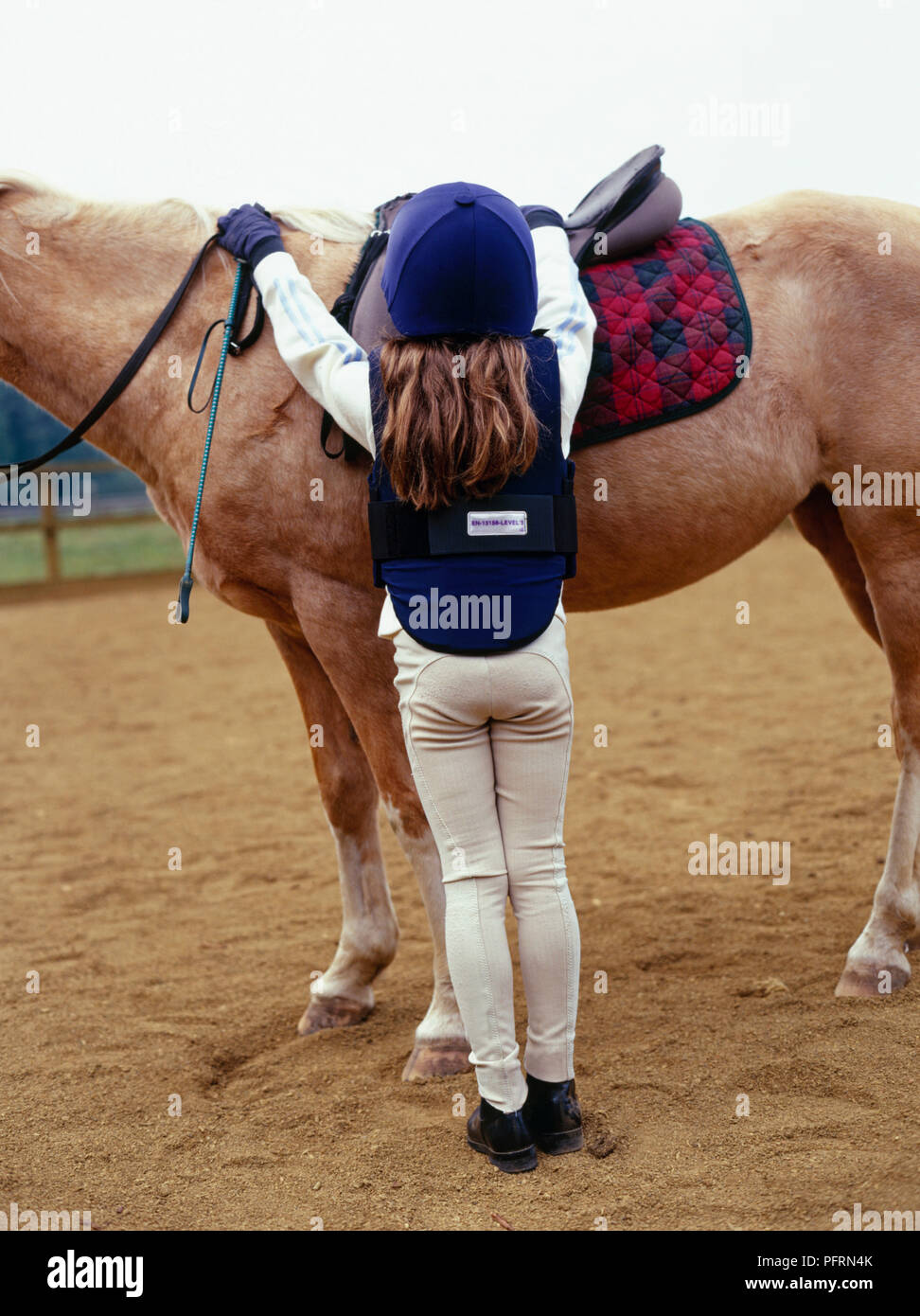 Mädchen Montage ein Pony Stockfoto