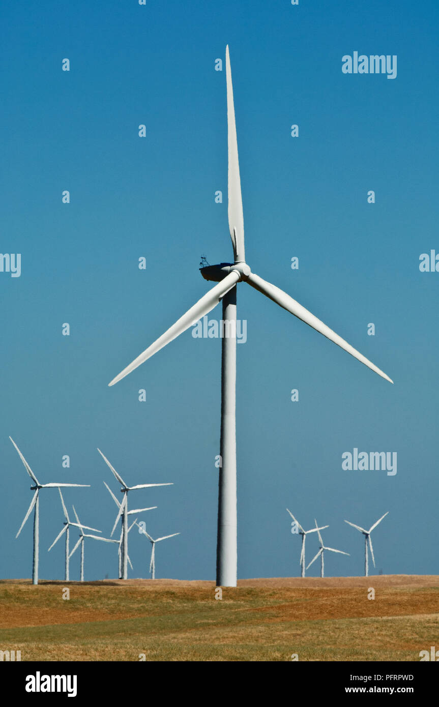 USA, Kalifornien, Sacramento Delta, Montezuma Hügel, Windenergieanlagen auf 21. Jahrhundert windfarm Stockfoto