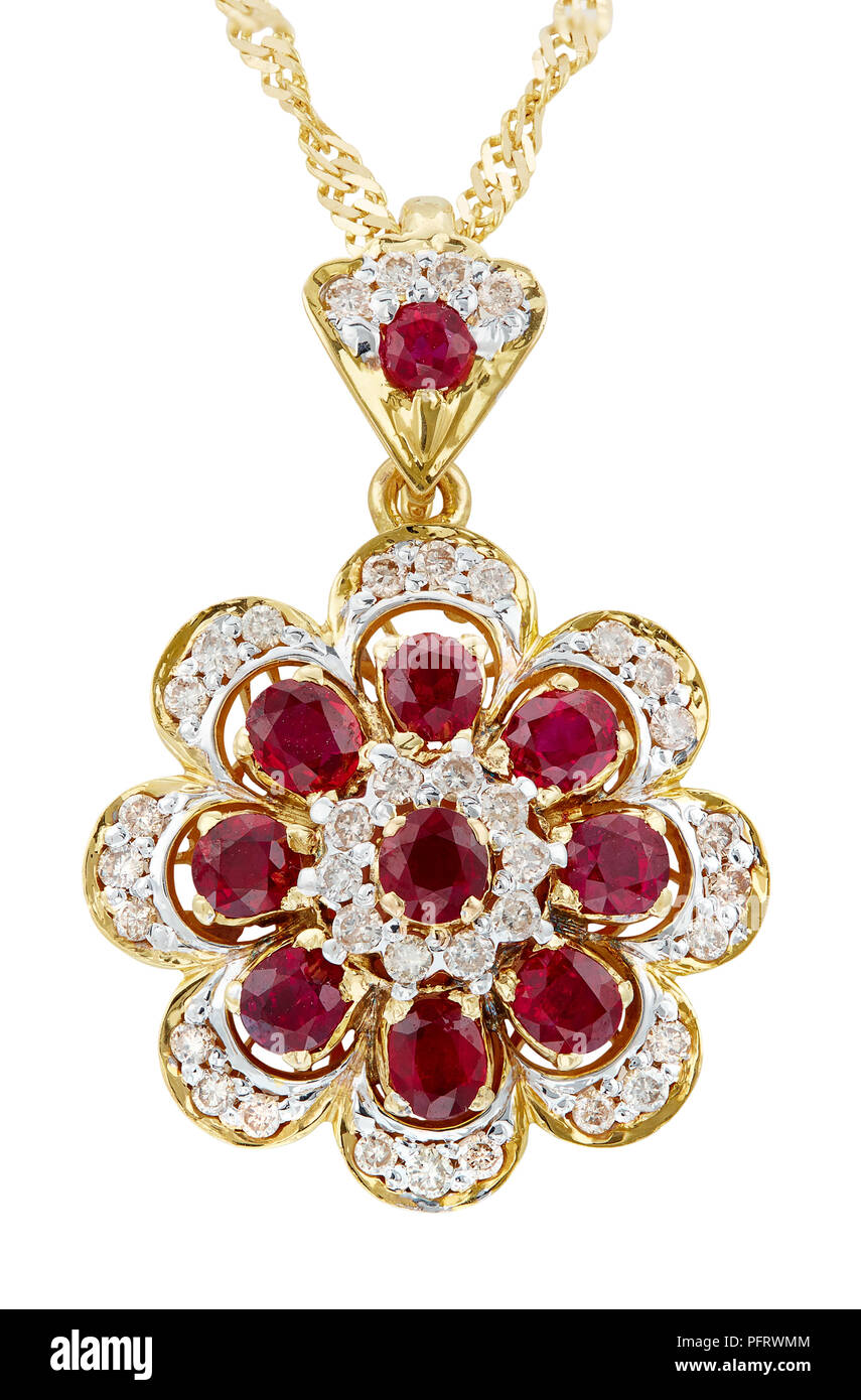 Juwel Ruby Red Diamond Set Anhänger Stockfoto