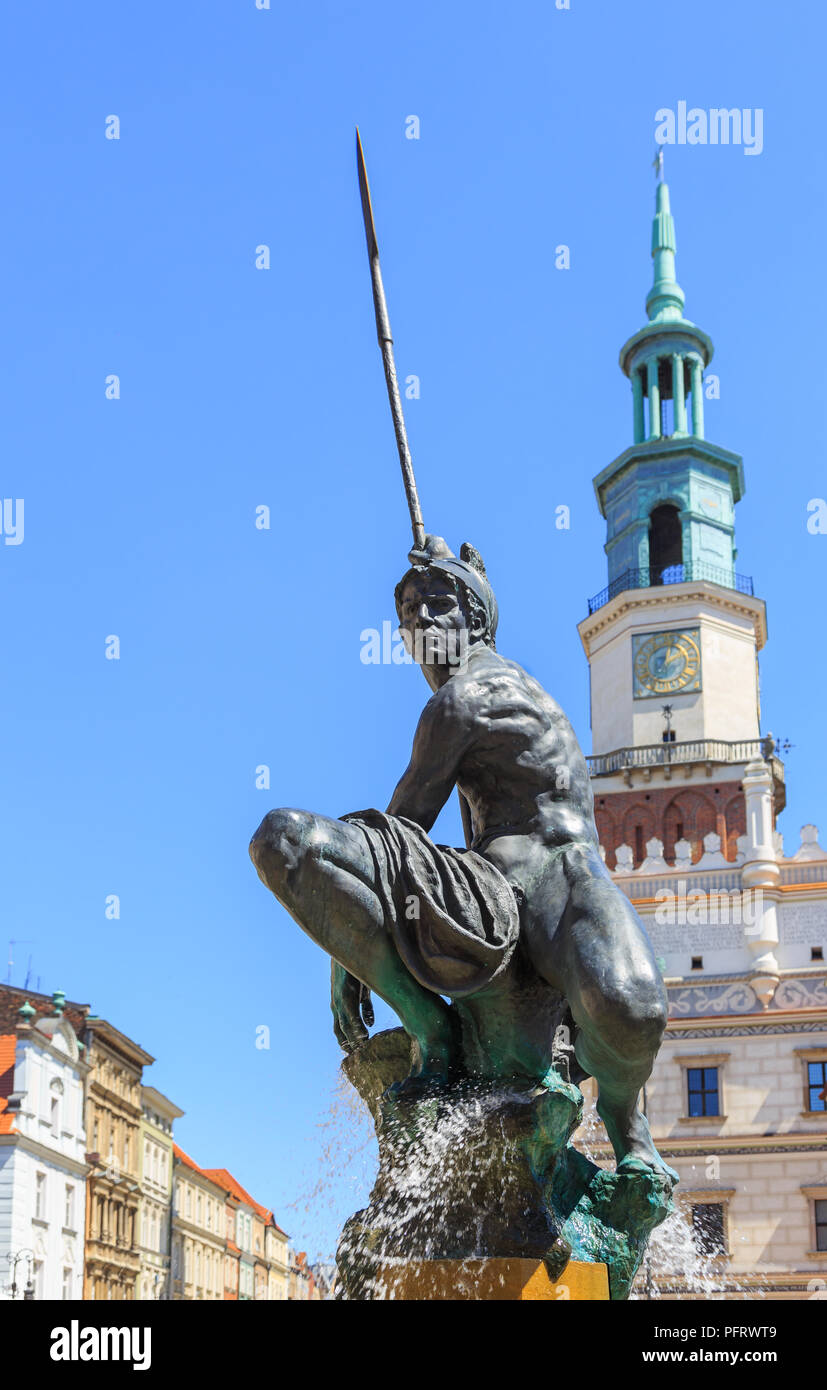 Mars Brunnen - Einer der vier Brunnen am Alten Markt in Posen, im Jahr 2005 vorgestellt wurde. Thema der Skulptur ist Rafał Nowak Stockfoto