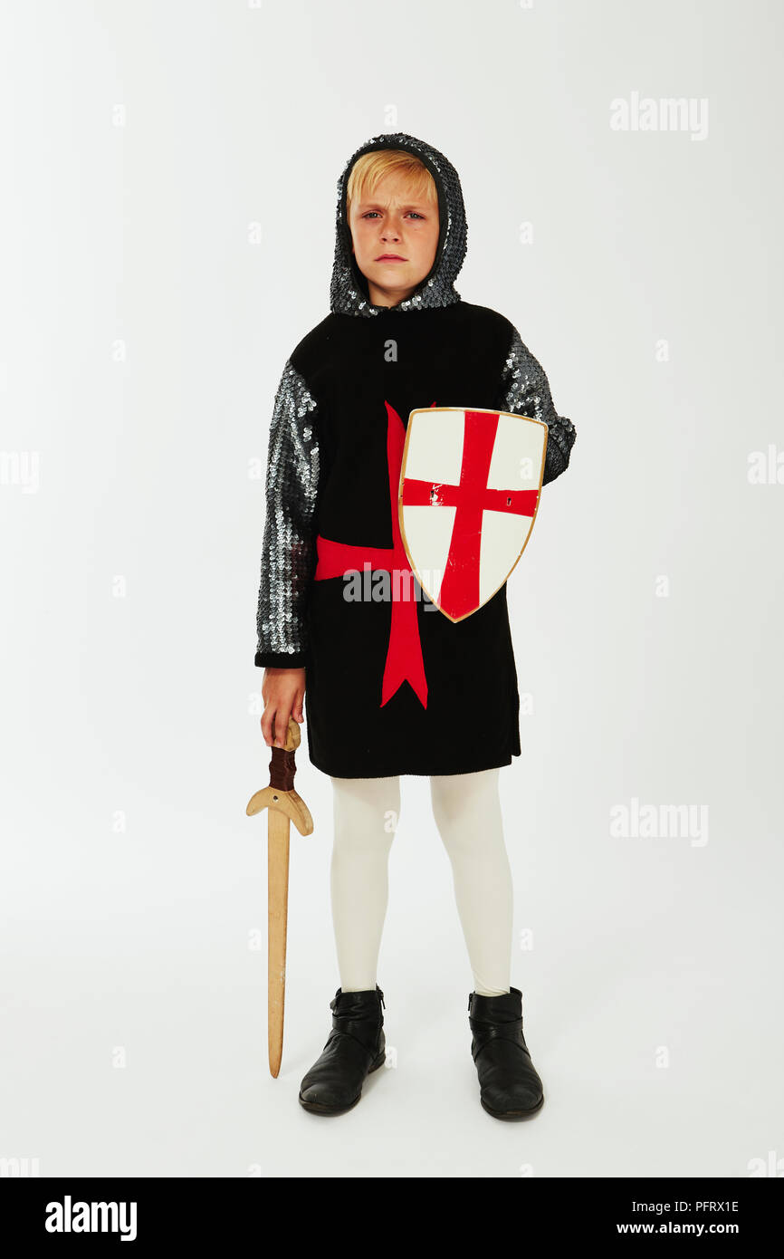Junge gekleidete Ritter Kostüm Stockfoto