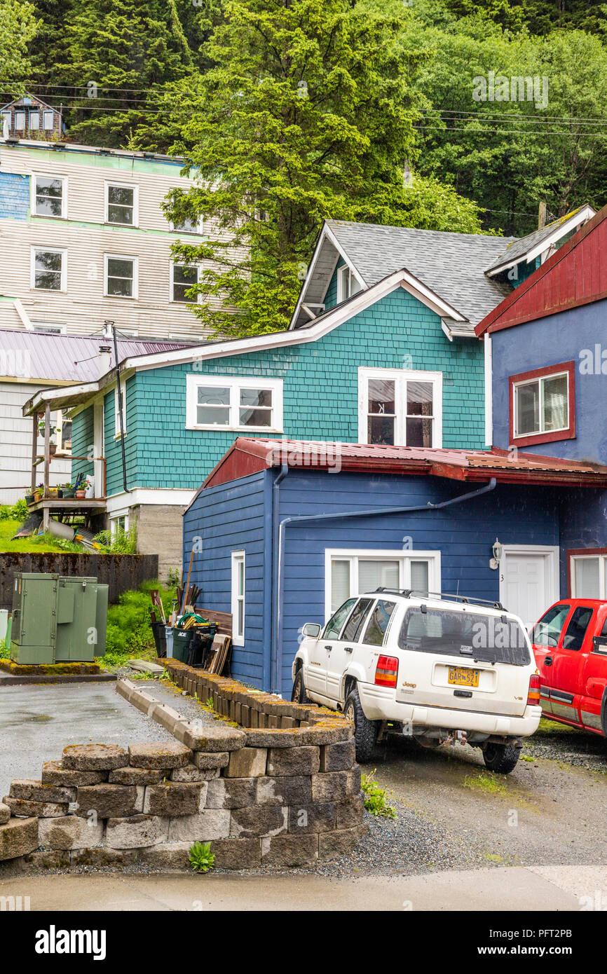 Holz- gehäuse in Juneau, der Hauptstadt von Alaska, USA Stockfoto