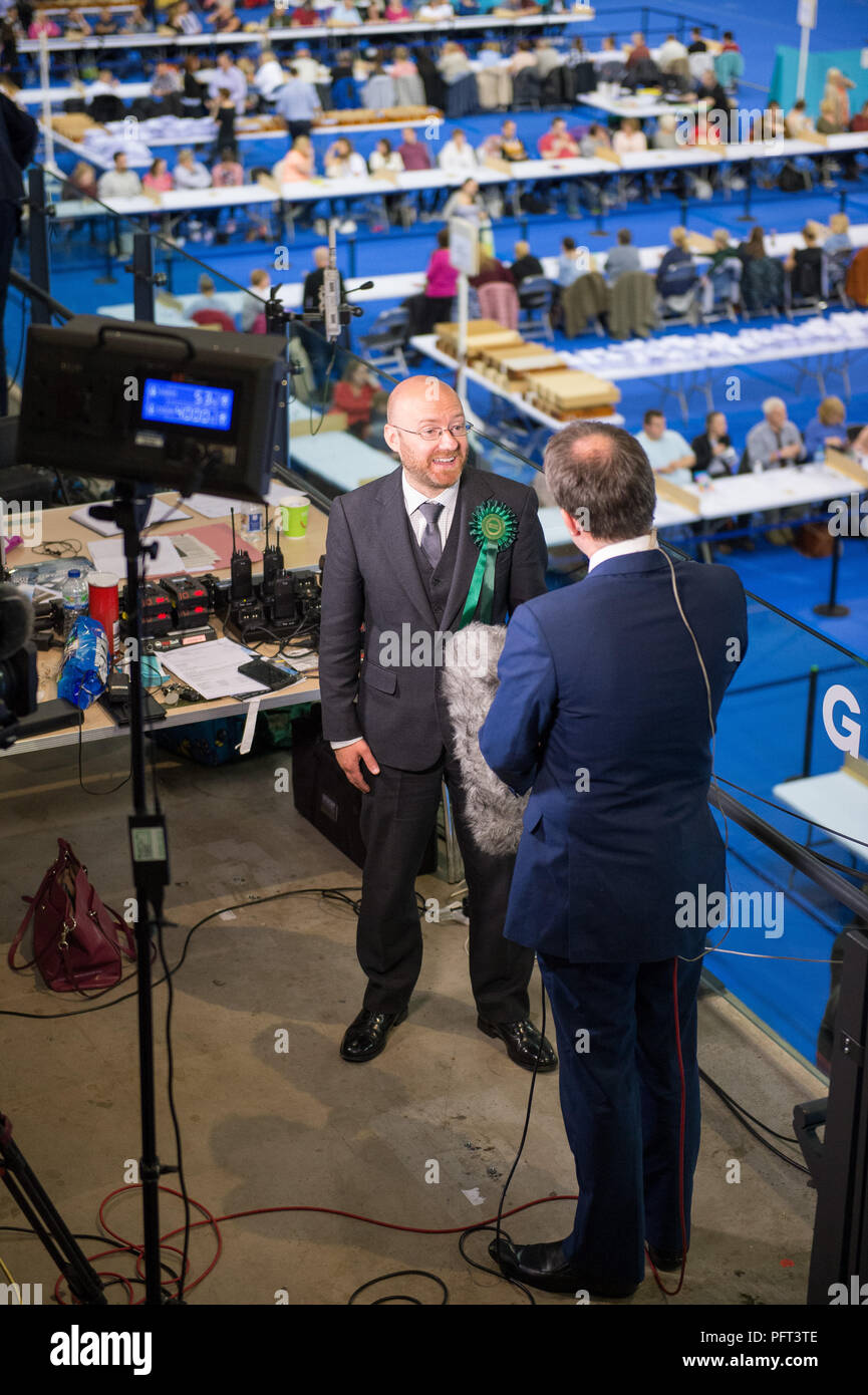 Patrick Harvie MSP-Führer der Scottish Green Party, Großbritannien Parlamentswahlen, Emirates Sir Chris Hoy Stadion Glasgow, 9. Juni 2017 Stockfoto