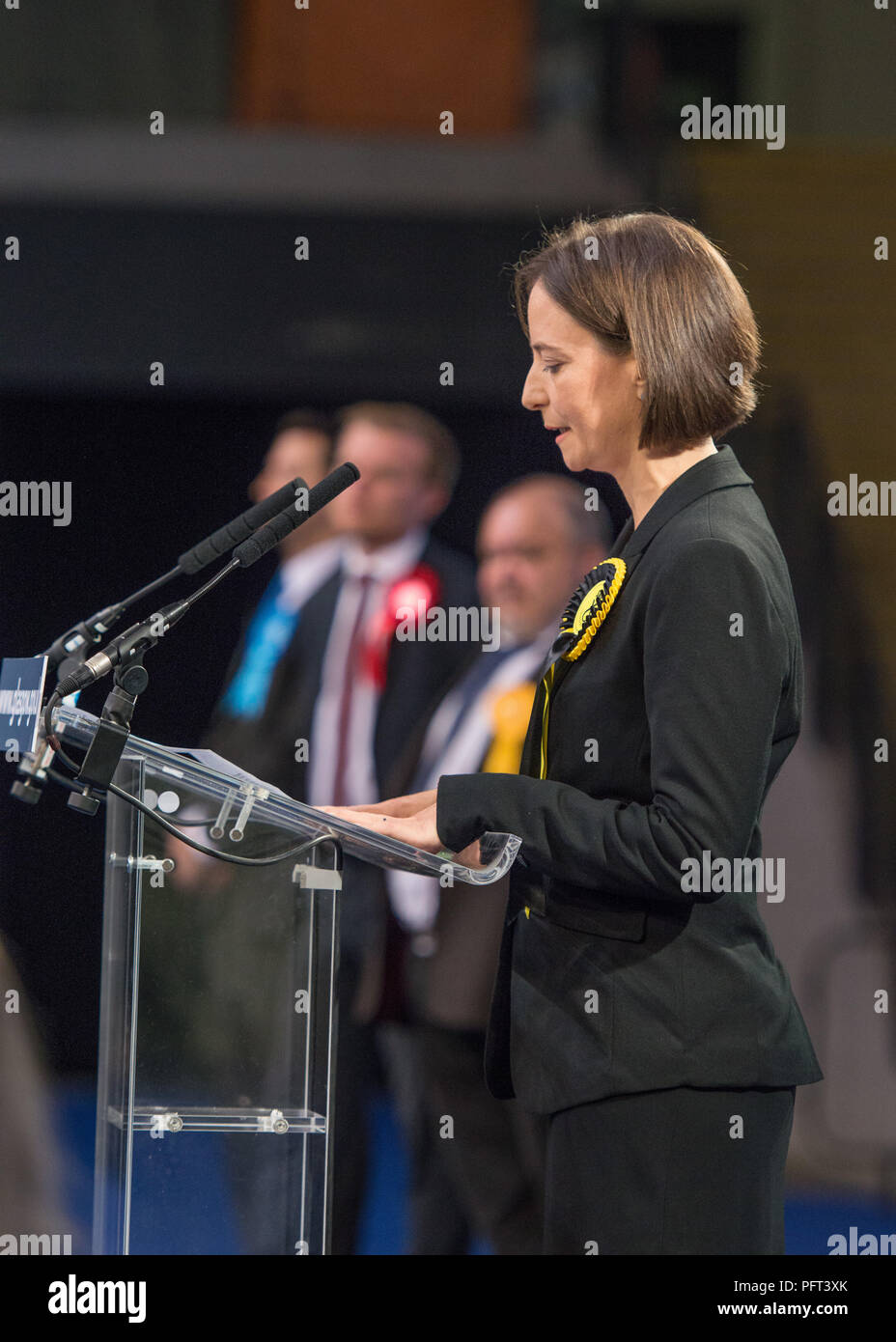 Carol Monaghan SNP Glasgow North West Kandidat gewinnt, Großbritannien Parlamentswahlen, Emirates Sir Chris Hoy Stadion Glasgow, 9. Juni 2017 Stockfoto