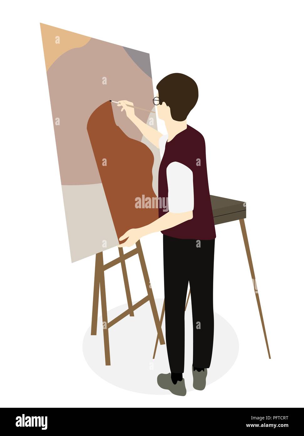 Silhouette der Zeichnung Künstler auf einer Staffelei. Vector Illustration Stock Vektor