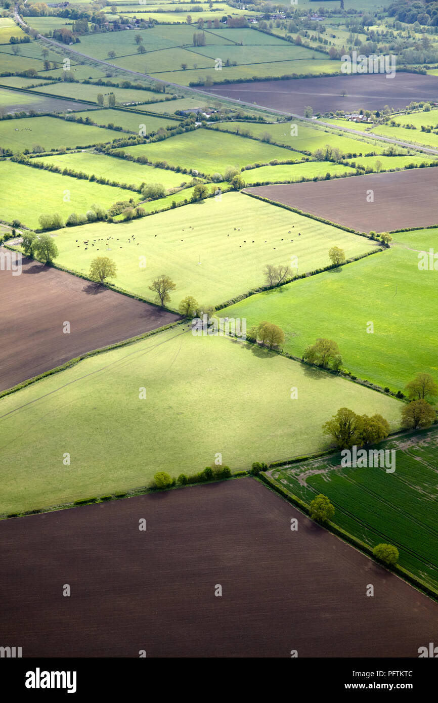 Luftaufnahme von karierten Feld Muster in Wiltshire Stockfoto
