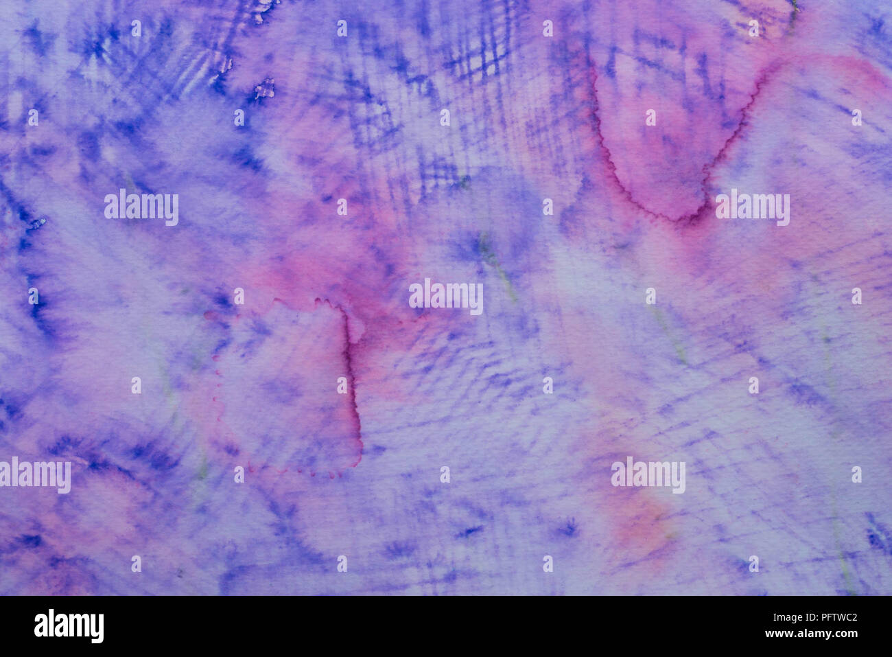 Violette Farbe aquarell Tinte auf Papier Hintergrund Textur lackiert Stockfoto