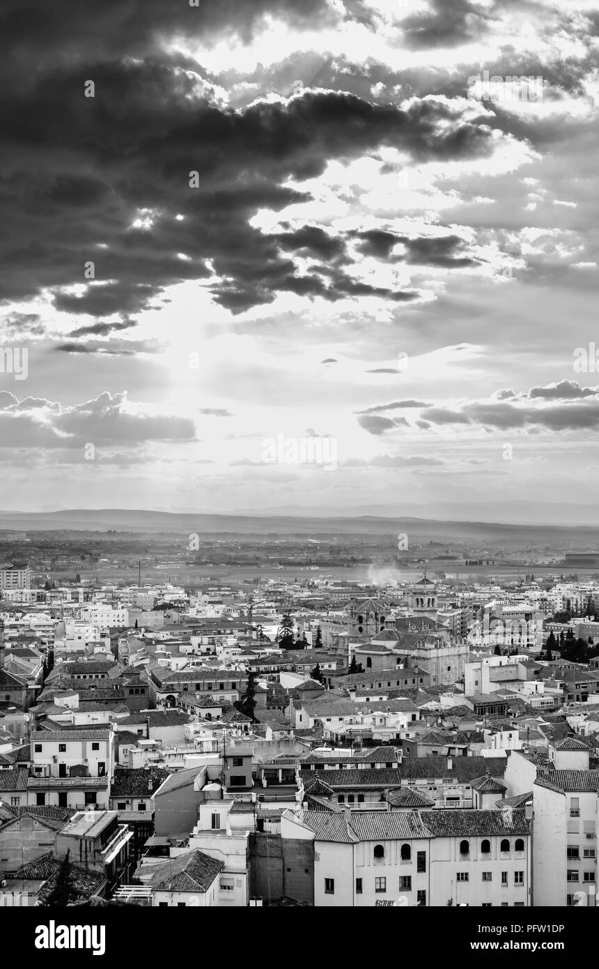 Städtische Landschaft, Granada, Andalusien, Südspanien, Schwarz/Weiß-Bild Stockfoto