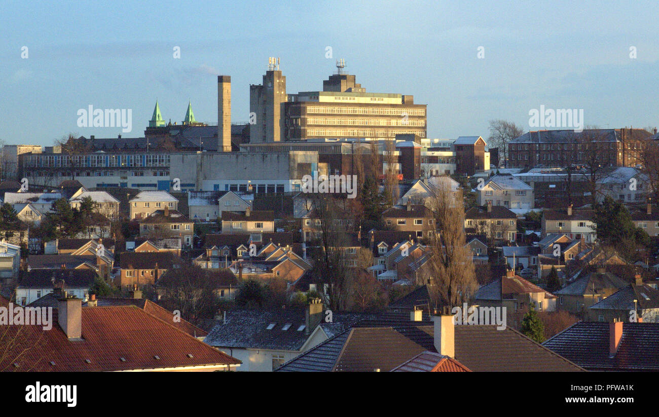 Jordanhill, wohlhabende Gegend mit bis Markt Gehäuse Luftaufnahme berühmt für seine Schule und Lehre Hochschule in Glasgow, UK Stockfoto