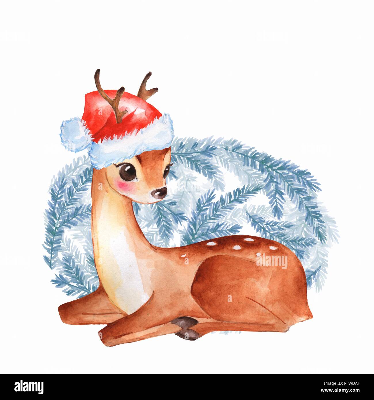Baby Deer. Süße rehkitz Watercolor weihnachten Abbildung Stockfoto