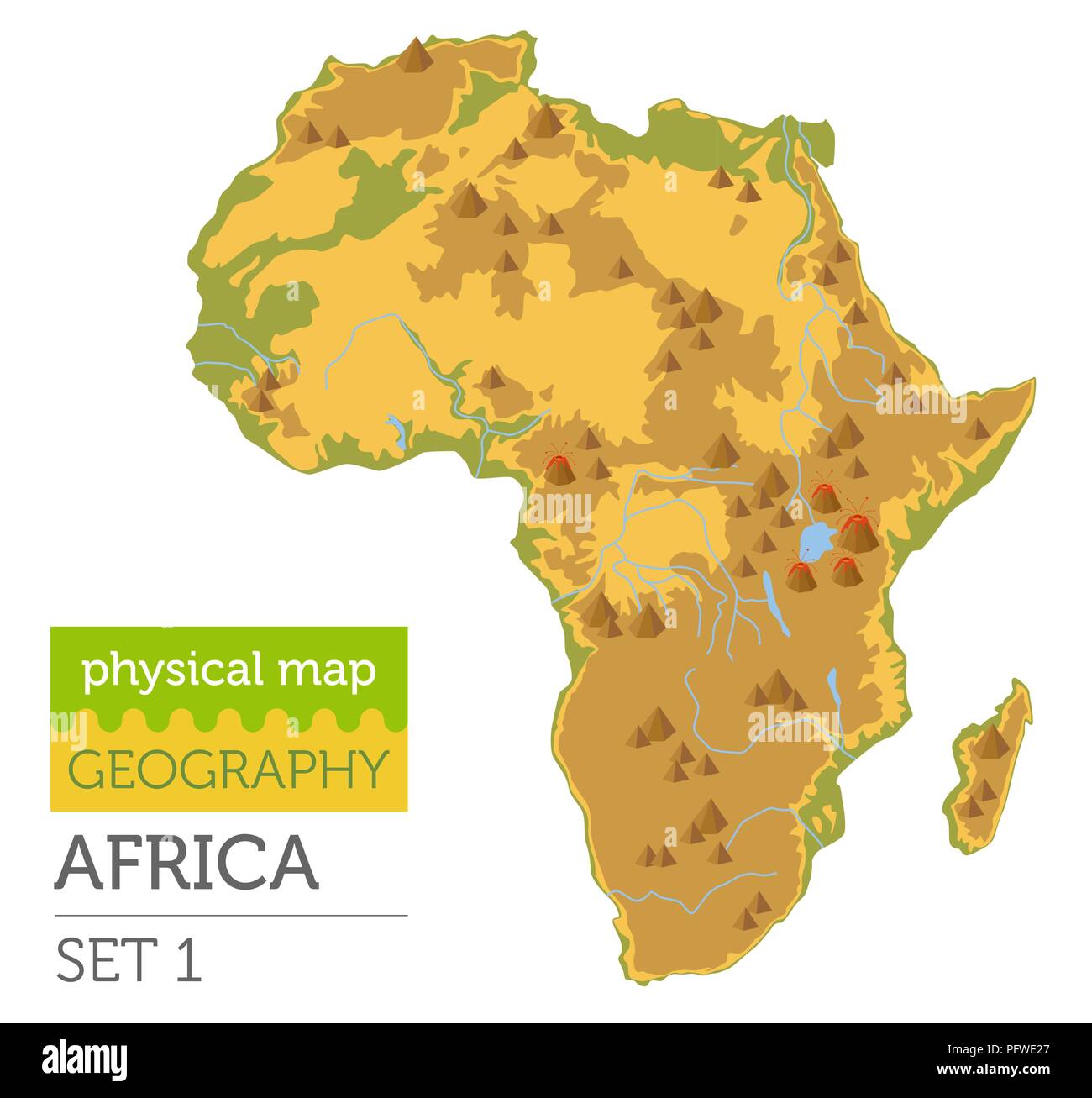 Flache Afrika physische Karte Konstruktor Elemente auf Weiß isoliert. Ihre eigene Geographie Infografiken Sammlung aufzubauen. Vector Illustration Stock Vektor