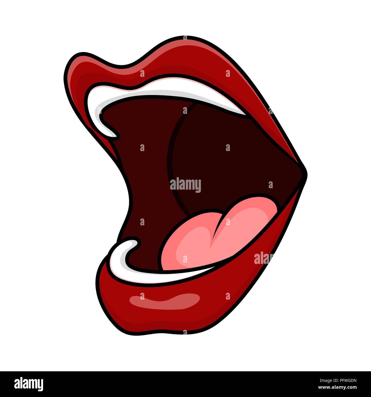 Cartoon offenen Mund Lippen mit der Zunge Seite auf weißem Hintergrund Stock Vektor