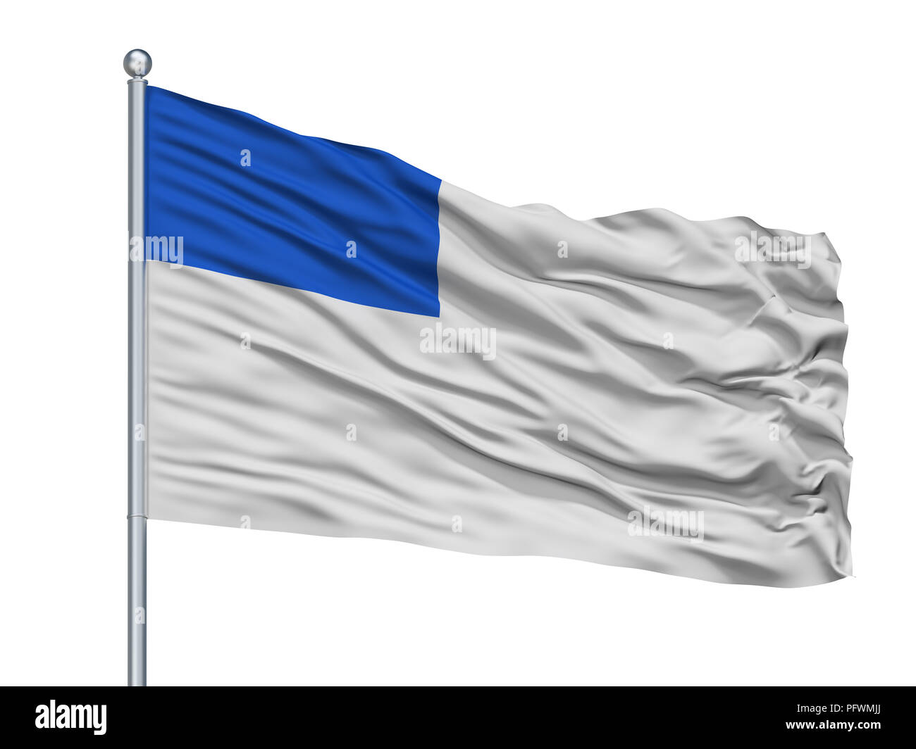Malaga Stadt Fahne Fahnenmast, Spanien, isoliert auf weißem Hintergrund Stockfoto