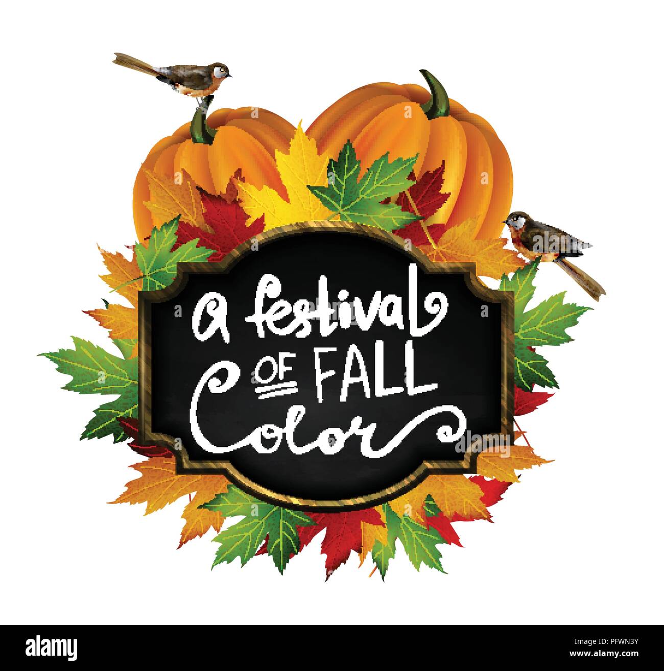 Herbst Sale. Herbst Blätter sind mit Kreide auf einer schwarzen Tafel gezeichnet. Skizze, Designelemente. Vektor. Stock Vektor