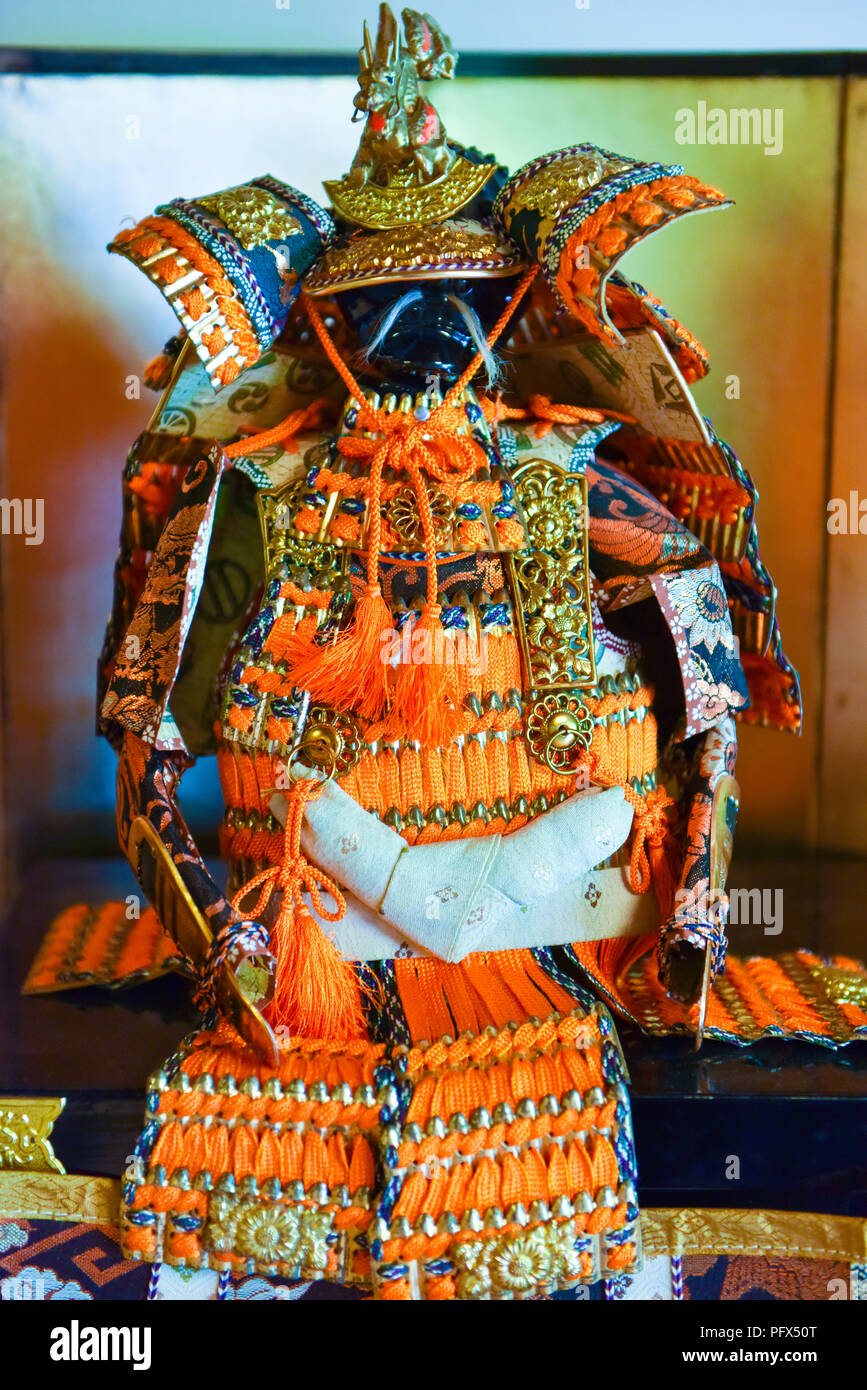 Figur der japanischen Samurai Warrior auf Ausstellung das Herrenhaus des öffentlichen Beamten in Otsu, Shiga Präfektur, Japan Stockfoto