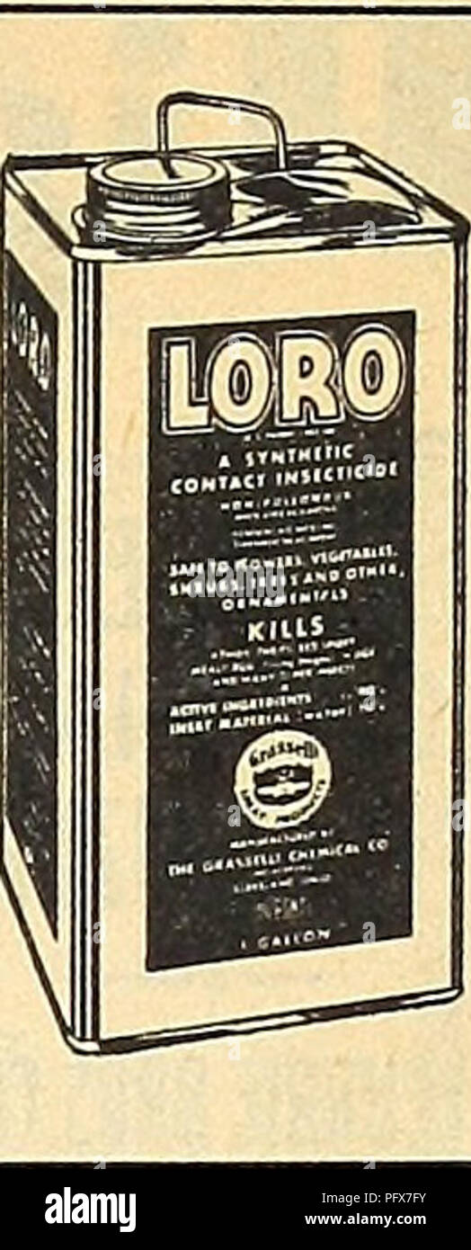 . Currie's Garten jährliche: 63 im Frühjahr 1938. Blumen Samen Kataloge, Leuchtmittel (Pflanzen) Samen Samen Kataloge Kataloge; Gemüse; Baumschulen (Gartenbau) Kataloge; Pflanzen, Zierpflanzen Kataloge; Gartengeräte und Zubehör Kataloge. Eine NEUE SYNTHETISCHE KONTAKTINSEKTIZID REG. Us PAT. Aus. Eine neue synthetische Kontaktinsektizid mit herausragenden Eigenschaften. Enthält kein Nikotin, Pyrethrum oder rotenon. Ungiftig, wenn es verwendet wird, wie verwiesen. Steuert, Blattläuse, Thripse, Rote Spinne, Midge, Weiße Fliege und andere Insekten. 1 Pint, $ 2,00; 1 gal, $ 10,50; 5 gal., $ 45,00.. * SEMESAN-A mercuri Stockfoto