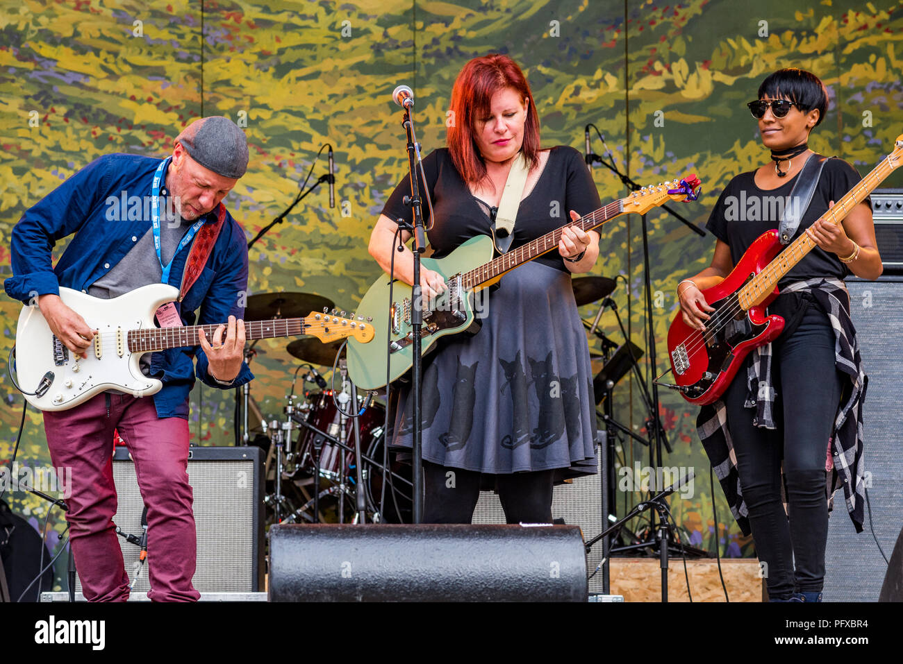 Blues Sänger Gitarrist Suzie Vinnick At Canmore Folk Music Festival, Canmore, Alberta, Kanada führt. Stockfoto