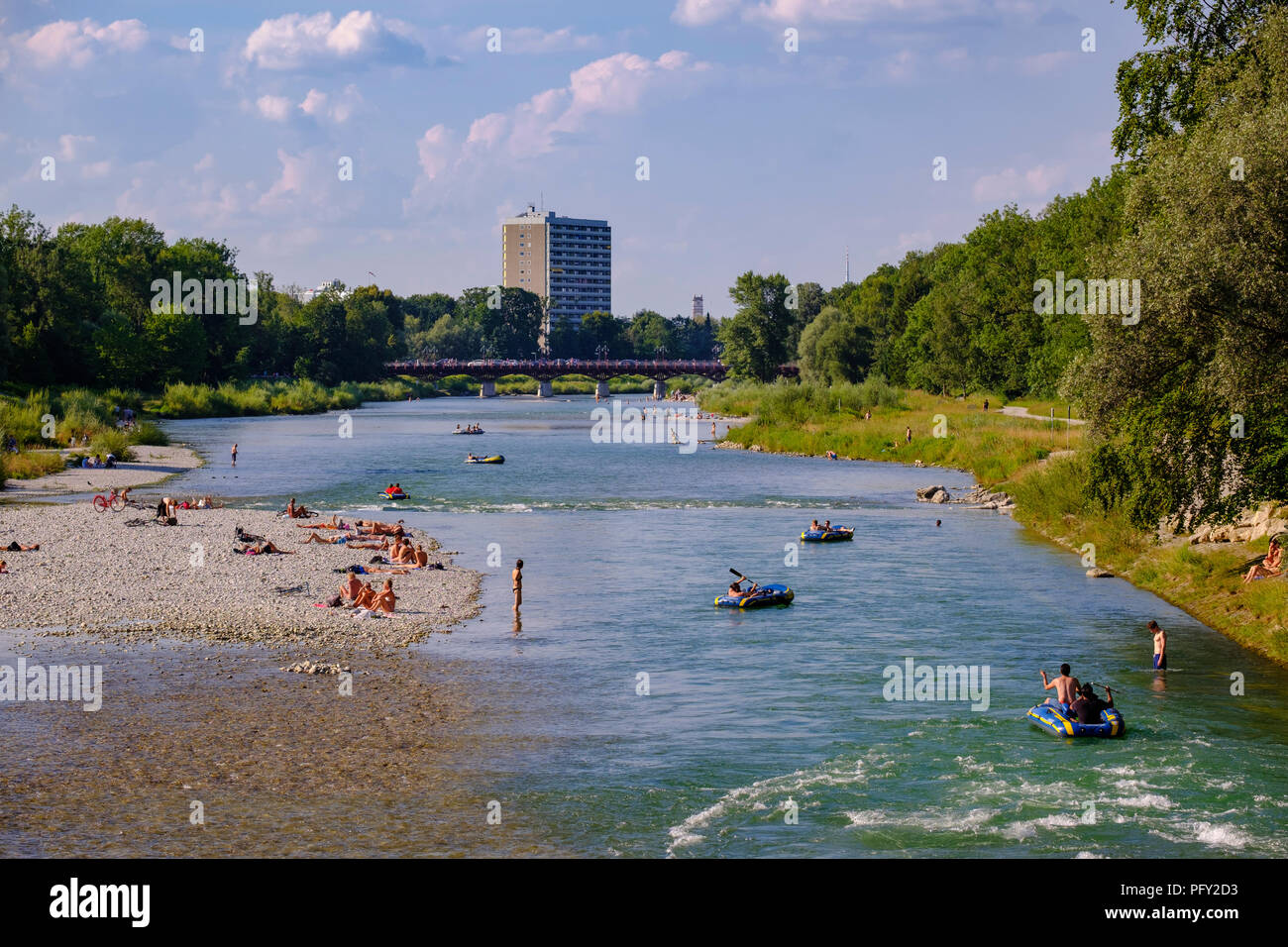 Thalkirchner Brücke, Brücke über die Isar, Flaucher, Thalkirchen, Harlaching, München, Oberbayern, Bayern, Deutschland Stockfoto