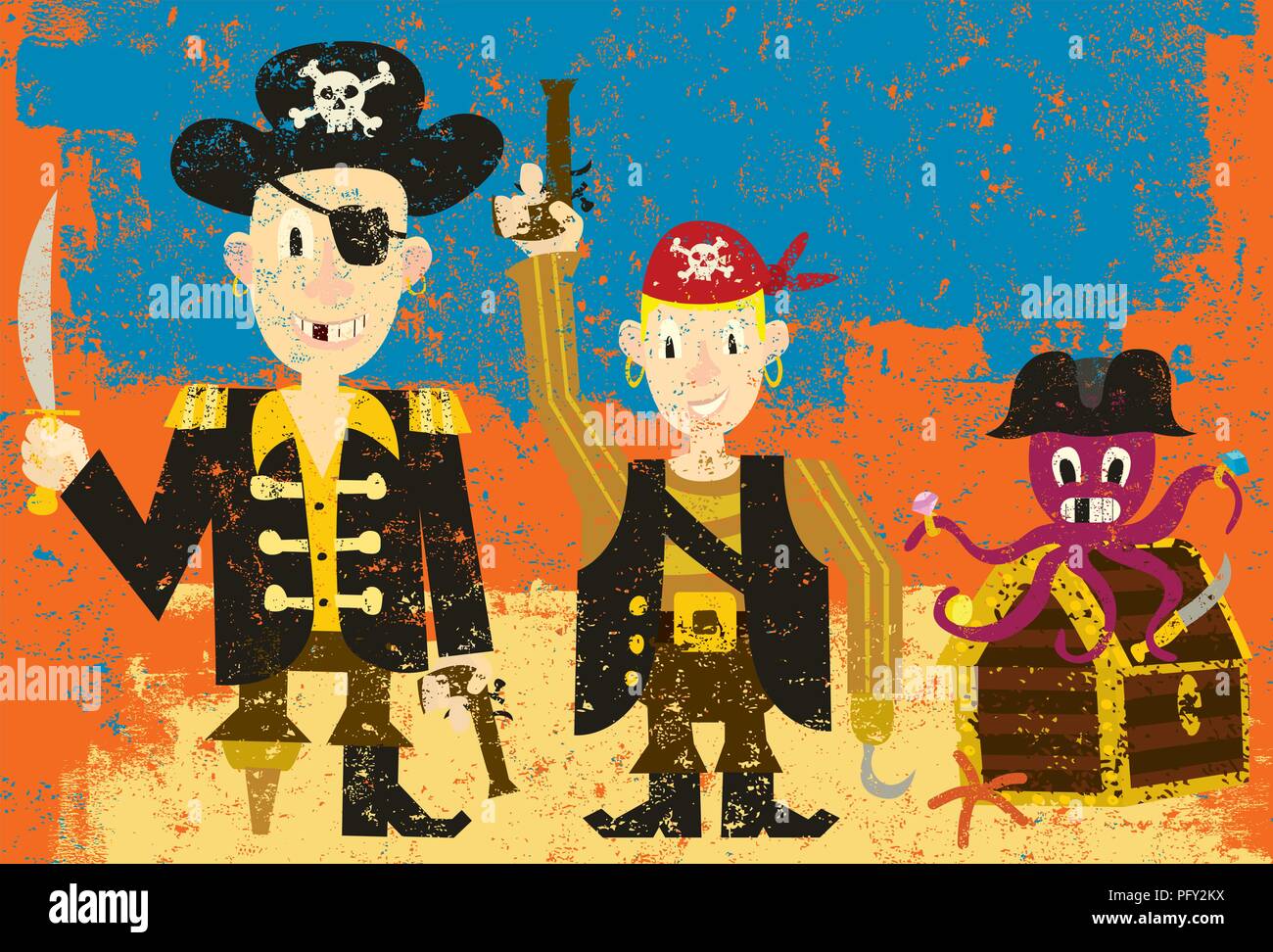 Drei Piraten mit Schatz Stock Vektor