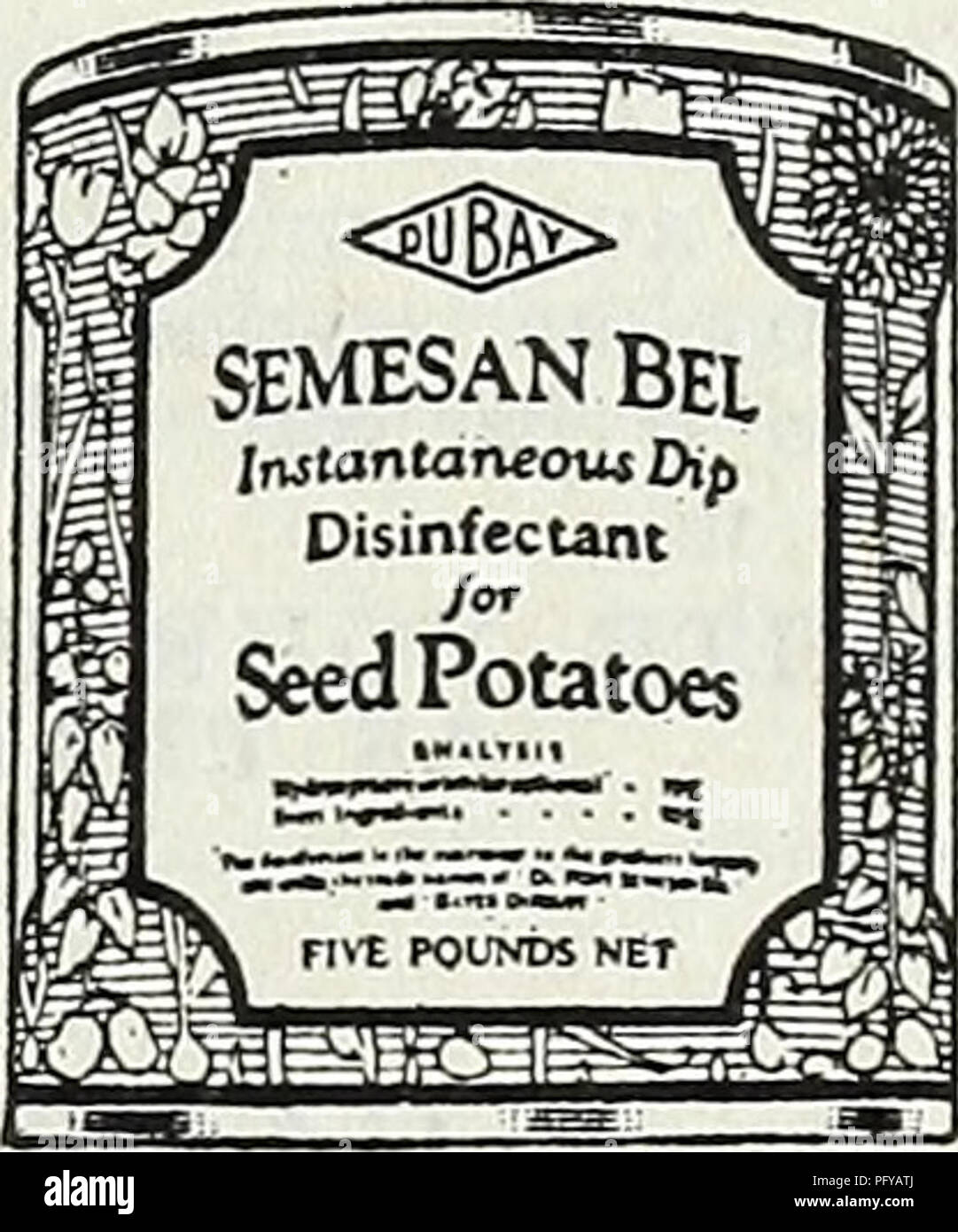 . Currie's Farm und Garten jährliche: Frühjahr 1930. Blumen Samen Kataloge, Leuchtmittel (Pflanzen) Samen Samen Kataloge Kataloge; Gemüse; Baumschulen (Gartenbau) Kataloge; Pflanzen, Zierpflanzen Kataloge; Gartengeräte und Zubehör Kataloge. Preise 8 oz. 0,50 $ 1 lb. .75 5 lbs 3,00 2 5 kg 12,50 45 kg 49,00 300 lbs 144.00 Ceresan wirksam bei der Kontrolle von Saatgut bewährt hat - Krankheiten wie bunt oder stinkbrand von Weizen; Streifen Krankheit von Gerste; lose und überdachte Smuts von Gerste und Hafer und überdachte Kern-schmutzfleck von Sor-ghum. Es ist das einzige Staub behandeln' ment das Erfolgreich con' trol Stockfoto