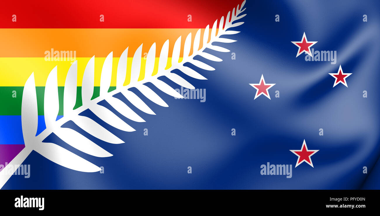 LGBT-Flagge Neuseeland. 3D-Darstellung. Stockfoto