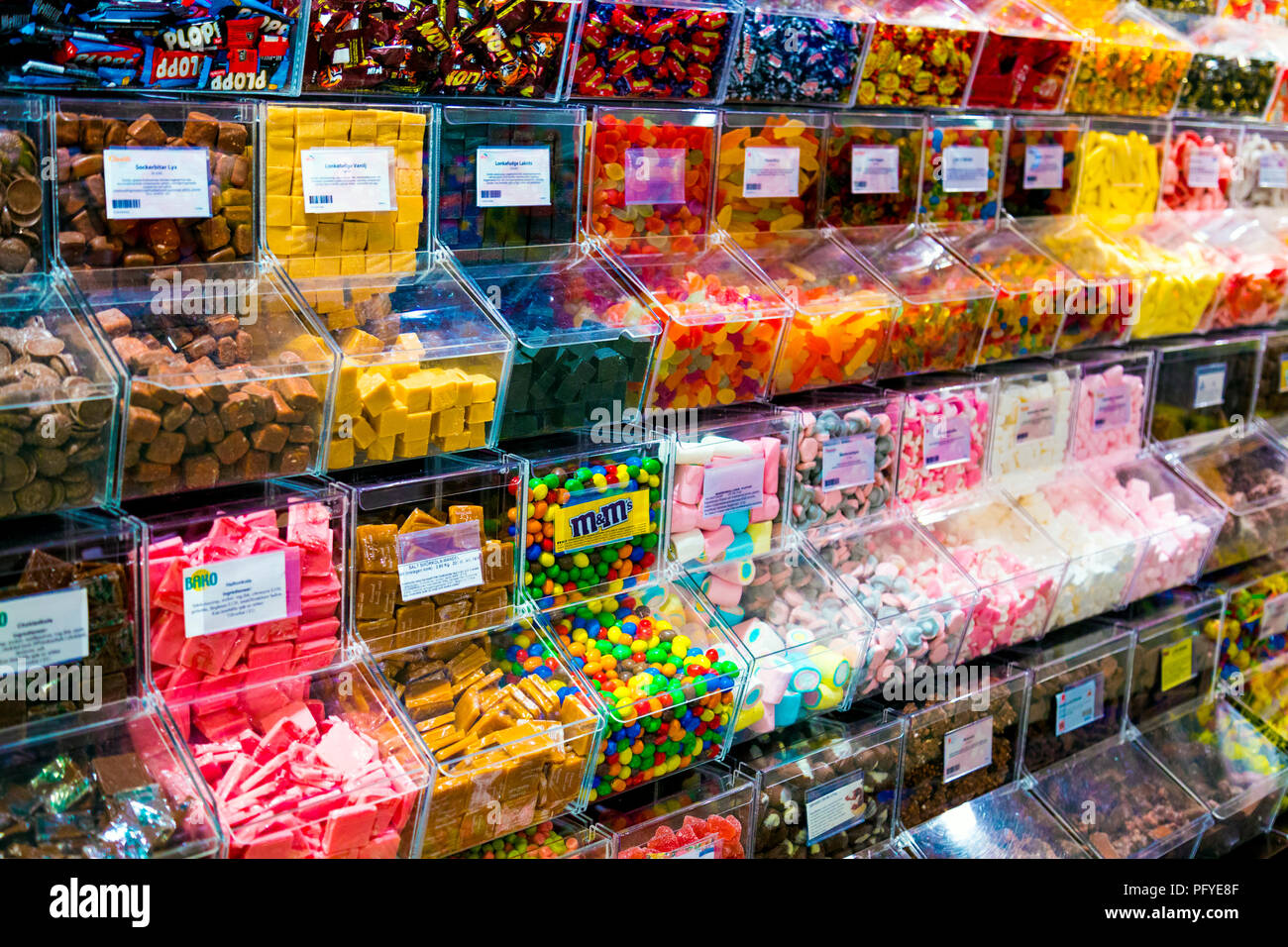 Pick'n' mix Candy, bulk Süßwaren in einem Geschäft (Stockholm, Schweden) Stockfoto