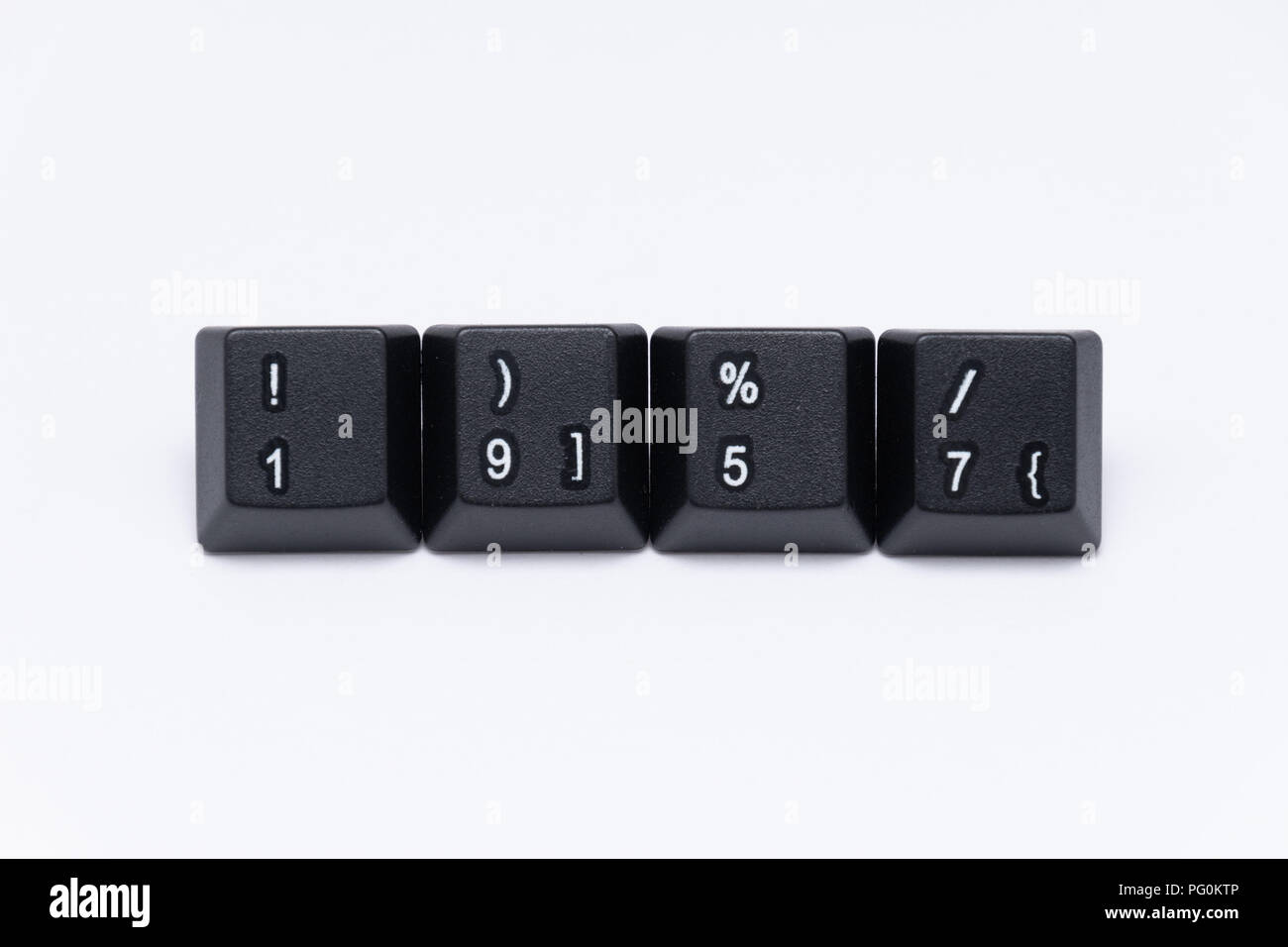 Schwarzen Tasten der Tastatur mit verschiedenen Wörtern oder Namen Stockfoto