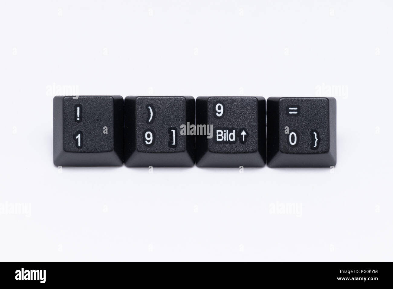 Schwarzen Tasten der Tastatur mit verschiedenen Wörtern oder Namen Stockfoto