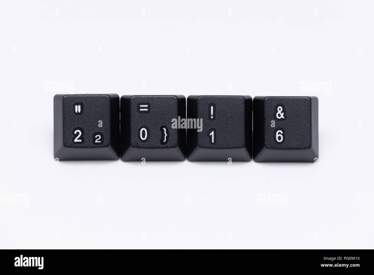 Schwarzen Tasten der Tastatur mit verschiedenen Wörtern oder Namen Stockfoto