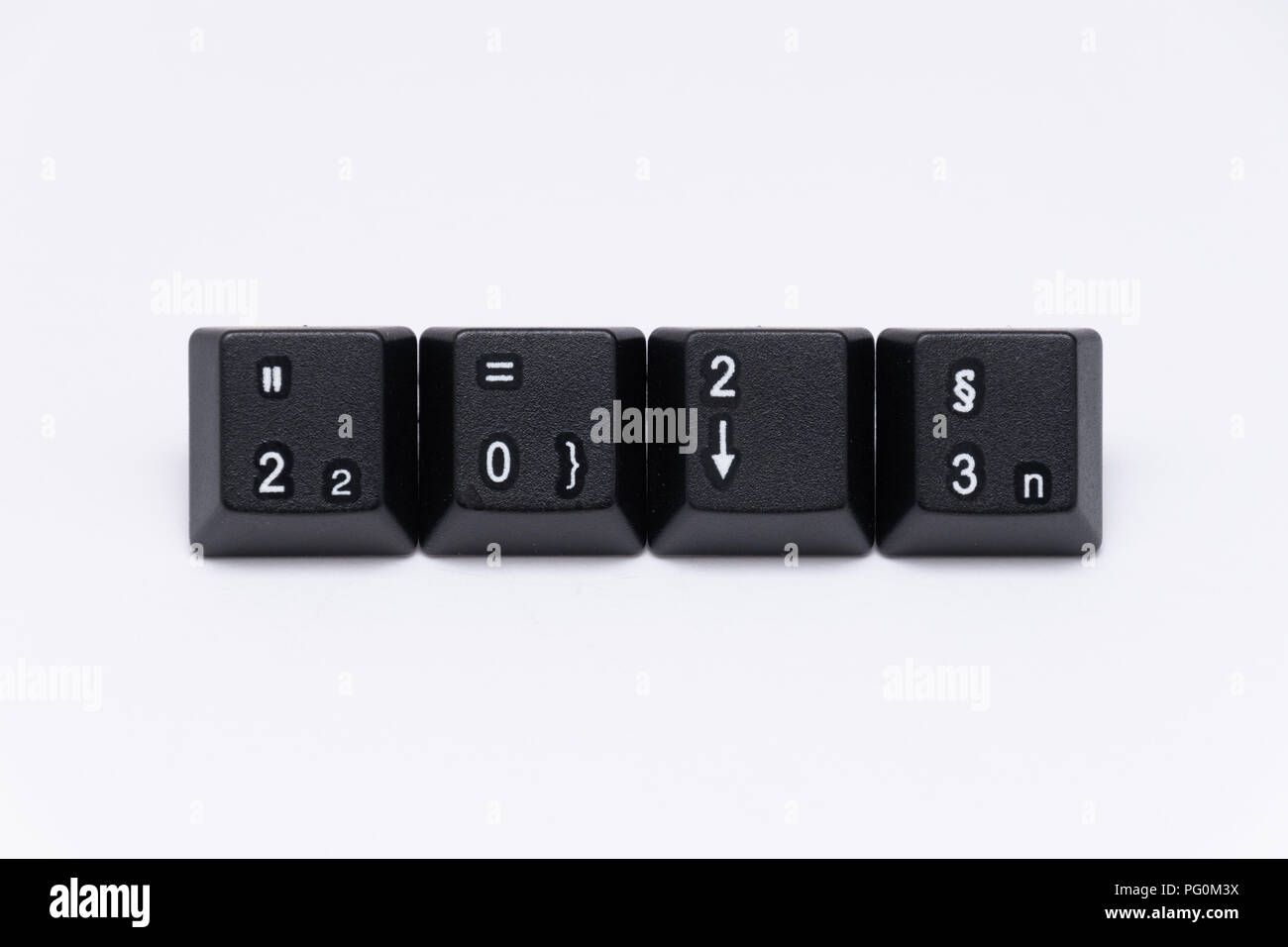 Schwarzen Tasten der Tastatur mit verschiedenen Wörtern oder Namen Stockfoto