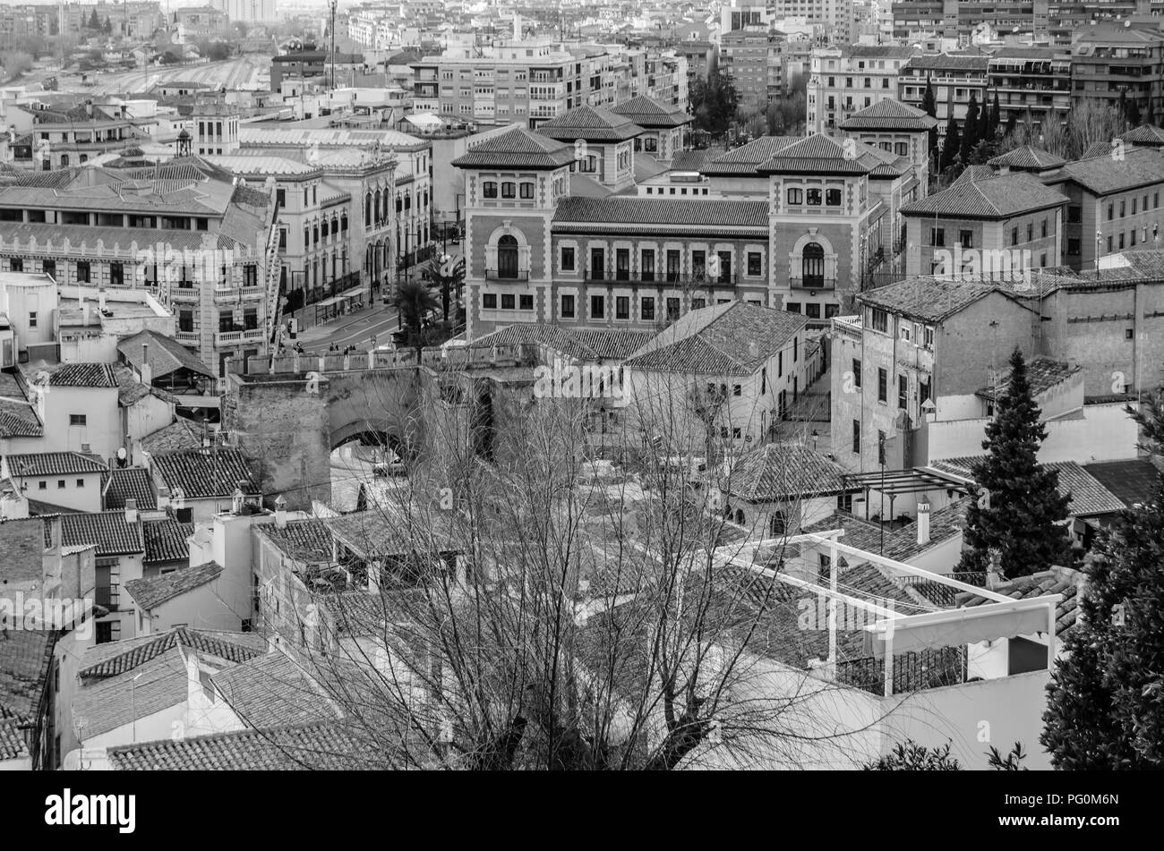 Städtische Landschaft, Granada, Andalusien, Südspanien, Schwarz/Weiß-Bild Stockfoto